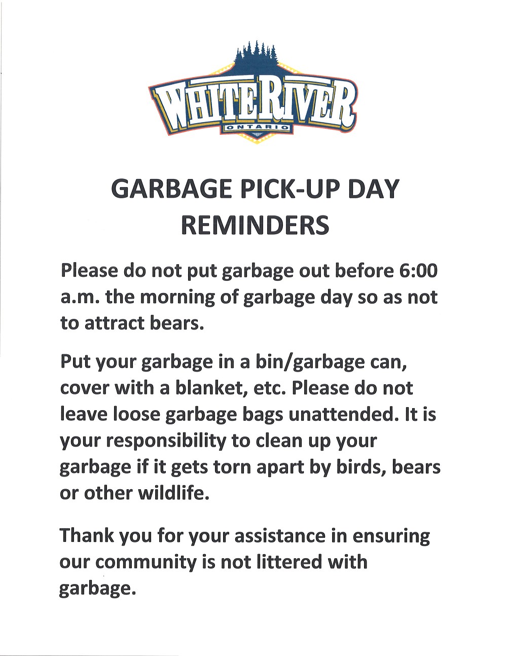 Garbage Pick-Up Day Reminders