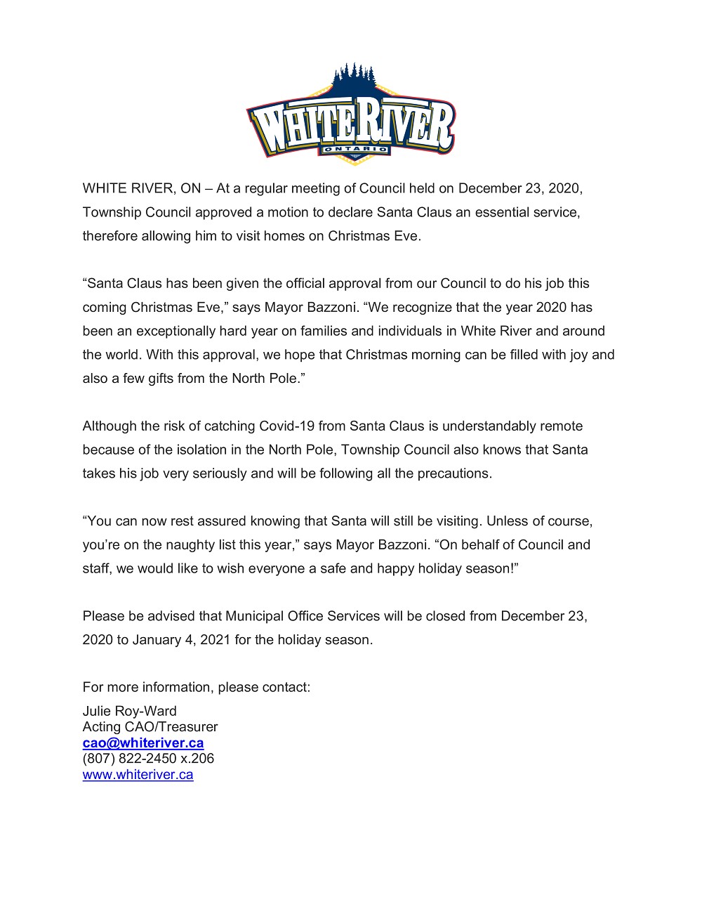 Media Release - December 24, 2020